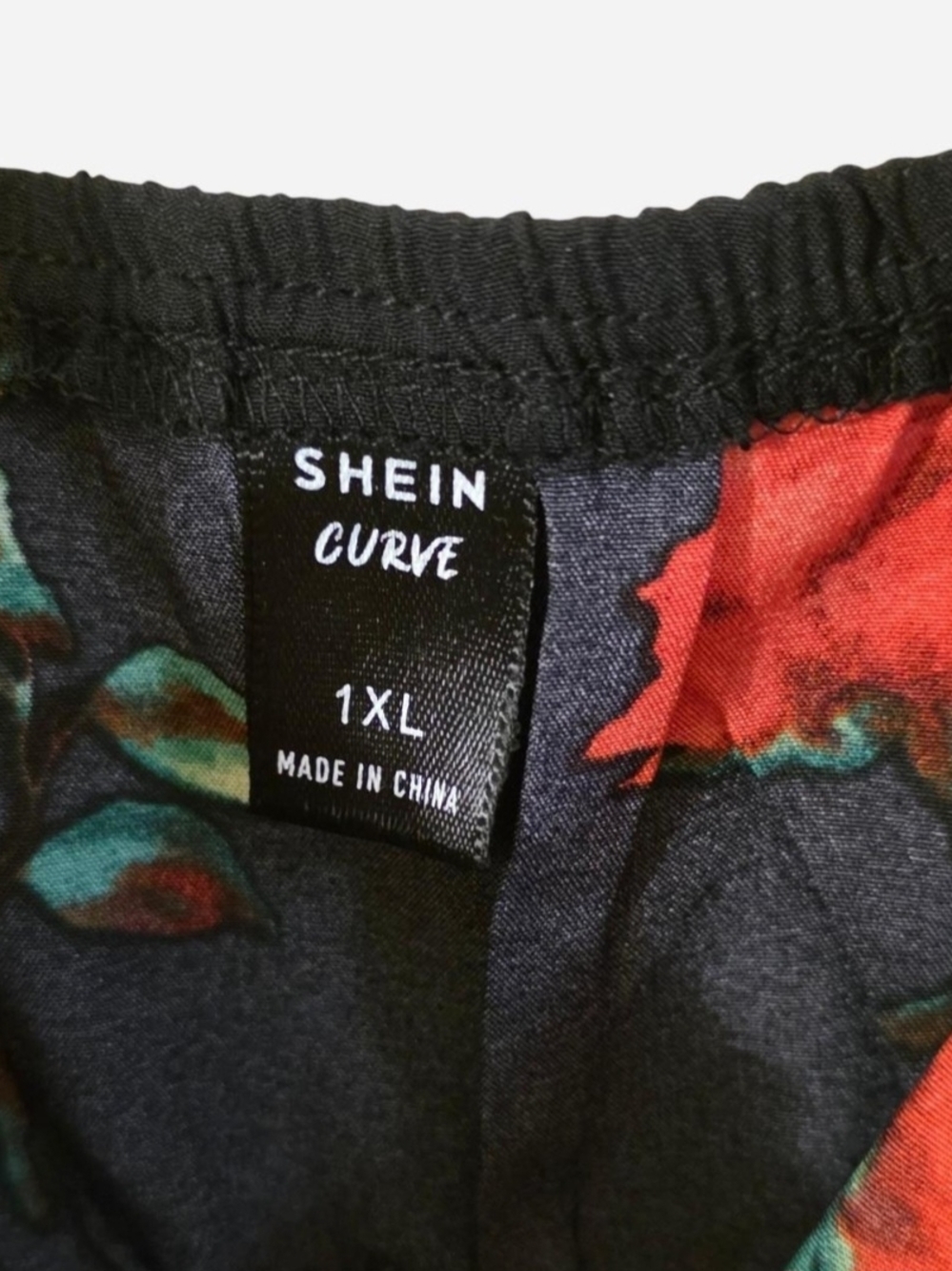 SHEIN Curve Black Midi Slip Dress w/Red Rose Print Ruffule & Tie Detail - Picture 2 of 11